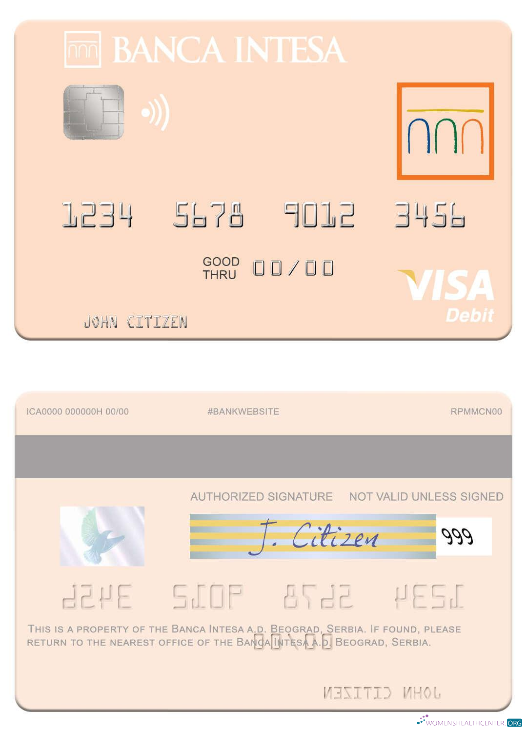 Download Serbia The Banca Intesa a.d. Beograd visa debit card Photoshop template